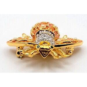 JOAN RIVERS LILY OF‎ THE VALLEY RHINESTONE ENAMEL BEE BROOCH PIN SIGNED